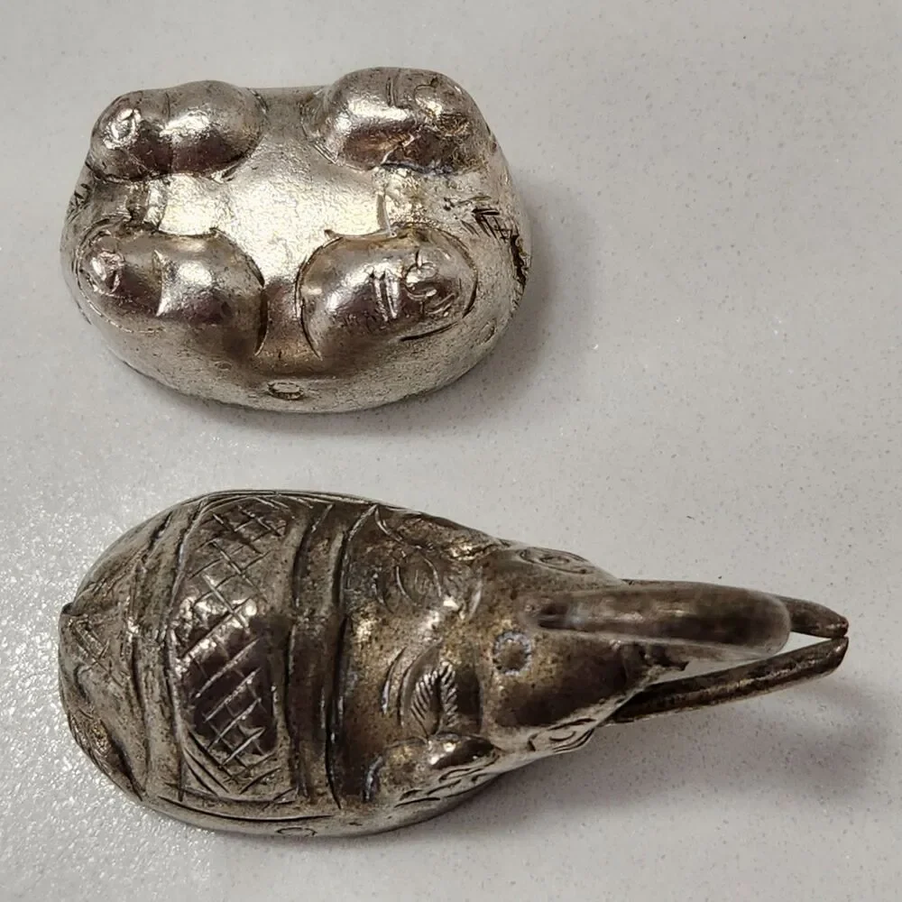 Cambodian Silver Tone Elephant Betel Nut Box Trinket Container Mid-Century